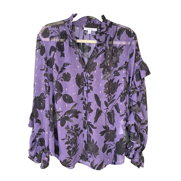 Chicos Blouse Womens Size US 12 Georgette Split Neckline Sheer Romantic Shirt - Picture 1 of 9